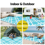 Gardeon Outdoor Rugs 274x366cm Large Carpet Reversible Area Mat PP Dual-Sided Patio Rug Light Blue - Low Angle