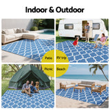 Gardeon Outdoor Rugs 274x366cm Large Carpet Reversible Area Mat PP Dual-Sided Patio Rug Blue - Low Angle