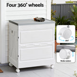 Gardeon 159L Outdoor Storage Box Stackable Cupboard Camping Organizer Wheels - Close-Up Angle