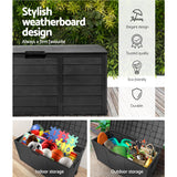 Gardeon Outdoor Storage Box 290L Lockable Organiser Garden Deck Shed All Black - 45-Degree Angle