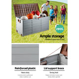 Gardeon Outdoor Storage Box 290L Lockable Organiser Garden Deck Shed Tool Brown - 45-Degree Angle