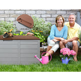 Gardeon Outdoor Storage Box 290L Lockable Organiser Garden Deck Shed Tool Brown - Rear View