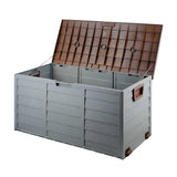 Gardeon Outdoor Storage Box 290L Lockable Organiser Garden Deck Shed Tool Brown - Low Angle