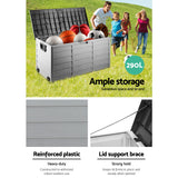 Gardeon Outdoor Storage Box 290L Lockable Organiser Garden Deck Shed Tool Black - 45-Degree Angle