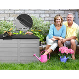 Gardeon Outdoor Storage Box 290L Lockable Organiser Garden Deck Shed Tool Black - Rear View