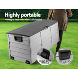 Gardeon Outdoor Storage Box 290L Lockable Organiser Garden Deck Shed Tool Black - Close-Up Angle