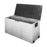 Gardeon Outdoor Storage Box 290L Lockable Organiser Garden Deck Shed Tool Black - Low Angle