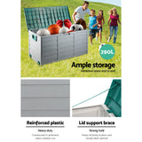 Gardeon Outdoor Storage Box 290L Lockable Organiser Garden Deck Shed Tool Green - 45-Degree Angle