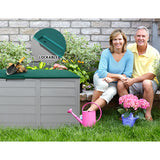 Gardeon Outdoor Storage Box 290L Lockable Organiser Garden Deck Shed Tool Green - Rear View
