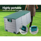 Gardeon Outdoor Storage Box 290L Lockable Organiser Garden Deck Shed Tool Green - Close-Up Angle