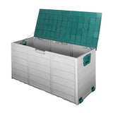 Gardeon Outdoor Storage Box 290L Lockable Organiser Garden Deck Shed Tool Green - Low Angle