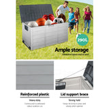 Gardeon Outdoor Storage Box 290L Lockable Organiser Garden Deck Shed Tool Grey - 45-Degree Angle