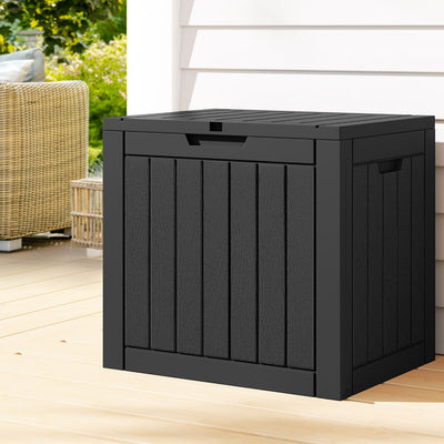 Gardeon 118L Outdoor Storage Box with Built-in Bench, Lockable Lid, Black Polypropylene