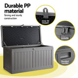 Gardeon Outdoor Storage Box 190L Container Lockable Garden Bench Tool Shed Black - Rear View