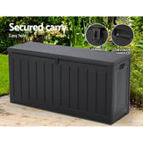 Gardeon Outdoor Storage Box 240L Container Lockable Garden Bench Tool Shed Black - Close-Up Angle