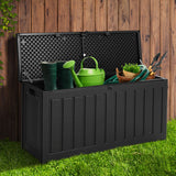 Gardeon Outdoor Storage Box 240L Container Lockable Garden Bench Tool Shed Black - Low Angle
