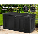 Gardeon Outdoor Storage Box 270L Container Lockable Garden Bench Tool Shed Black - Close-Up Angle