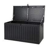 Gardeon Outdoor Storage Box 270L Container Lockable Garden Bench Tool Shed Black - Low Angle