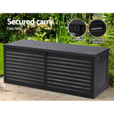 Gardeon Outdoor Storage Box 390L Container Lockable Garden Bench Shed Tools Toy All Black - Close-Up Angle
