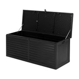 Gardeon Outdoor Storage Box 390L Container Lockable Garden Bench Shed Tools Toy All Black - Low Angle