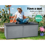 Gardeon Outdoor Storage Box 390L Container Lockable Garden Bench Tools Toy Shed Black - Rear View