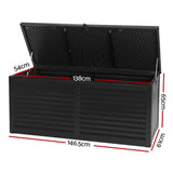 Gardeon Outdoor Storage Box 490L Container Lockable Garden Bench Shed Tools Toy All Black - Front View
