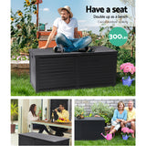 Gardeon Outdoor Storage Box 490L Container Lockable Garden Bench Shed Tools Toy All Black - 45-Degree Angle