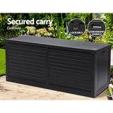 Gardeon Outdoor Storage Box 490L Container Lockable Garden Bench Shed Tools Toy All Black - Close-Up Angle