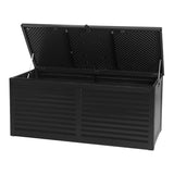 Gardeon Outdoor Storage Box 490L Container Lockable Garden Bench Shed Tools Toy All Black - Low Angle