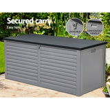 Gardeon Outdoor Storage Box 490L Container Lockable Garden Bench Tools Toy Shed Black - Close-Up Angle
