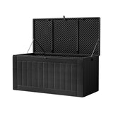 Gardeon Outdoor Storage Box 830L Container Lockable Bench Tool Shed All Black - Close-Up Angle