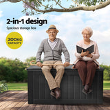 Gardeon Outdoor Storage Box 830L Container Lockable Bench Tool Shed All Black - 45-Degree Angle