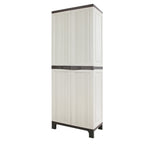 Gardeon tall lockable outdoor storage cabinet, 173cm, beige plastic, pegboard divider with hangers