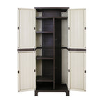 Gardeon tall lockable outdoor storage cabinet, 173cm, beige plastic, raised stilted feet