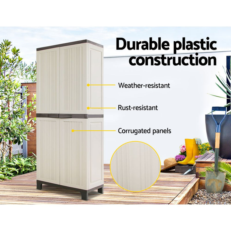 Gardeon tall lockable outdoor storage cabinet, 173cm, beige plastic, image 7