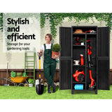 Gardeon Outdoor Storage Cabinet Box 173cm Lockable Cupboard Sheds Garage Adjustable Black - 45-Degree Angle