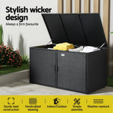 Gardeon Outdoor Storage Cabinet Box Deck Wicker Shelf Chest Garden Shed Tools Black - Top-Down View