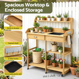 Gardeon Outdoor Potting Bench Table Storage Cabinet Potters Garden Workstation Natural - Top-Down View