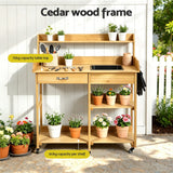 Gardeon Outdoor Potting Bench Table Storage Cabinet Potters Garden Workstation Natural - 45-Degree Angle