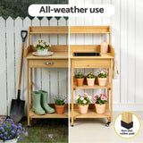 Gardeon Outdoor Potting Bench Table Storage Cabinet Potters Garden Workstation Natural - Rear View