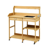 Gardeon Outdoor Potting Bench Table Storage Cabinet Potters Garden Workstation Natural - Close-Up Angle