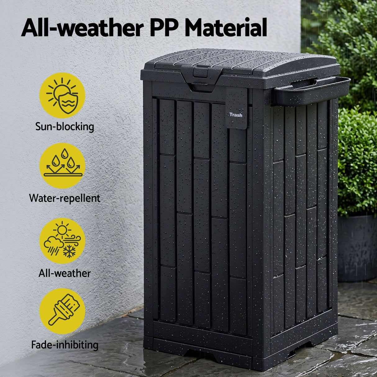 Gardeon Outdoor Trash Cans Polypropylene Patio Hideaway Bin 110L Black