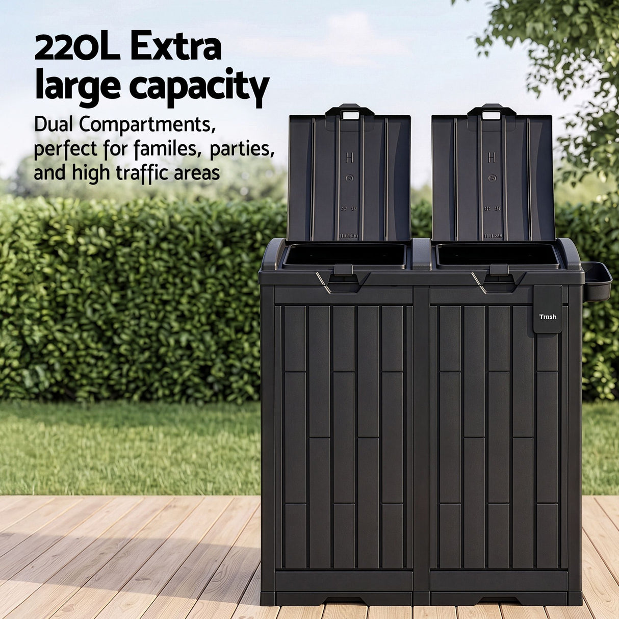 Gardeon Outdoor Trash Cans Dual Compartment Trash Can 220L Black