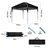RED TRACK 3x3m Ultra Compact Folding Gazebo, Carry bag, Portable Outdoor Popup Marquee for Camping Beach, Black - Rear View