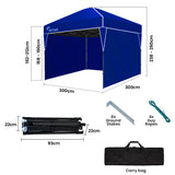 RED TRACK 3x3m Ultra Compact Folding Gazebo, Walls, Carry bag, Portable Outdoor Popup Marquee for Ca
