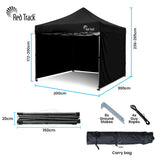 RED TRACK 3x3m Premium Pop Up Gazebo Marquee, Patented Steel Cable Canopy Support System, Wheeled Carry Bag, Side Walls, UV Block, Reinforced Frame,