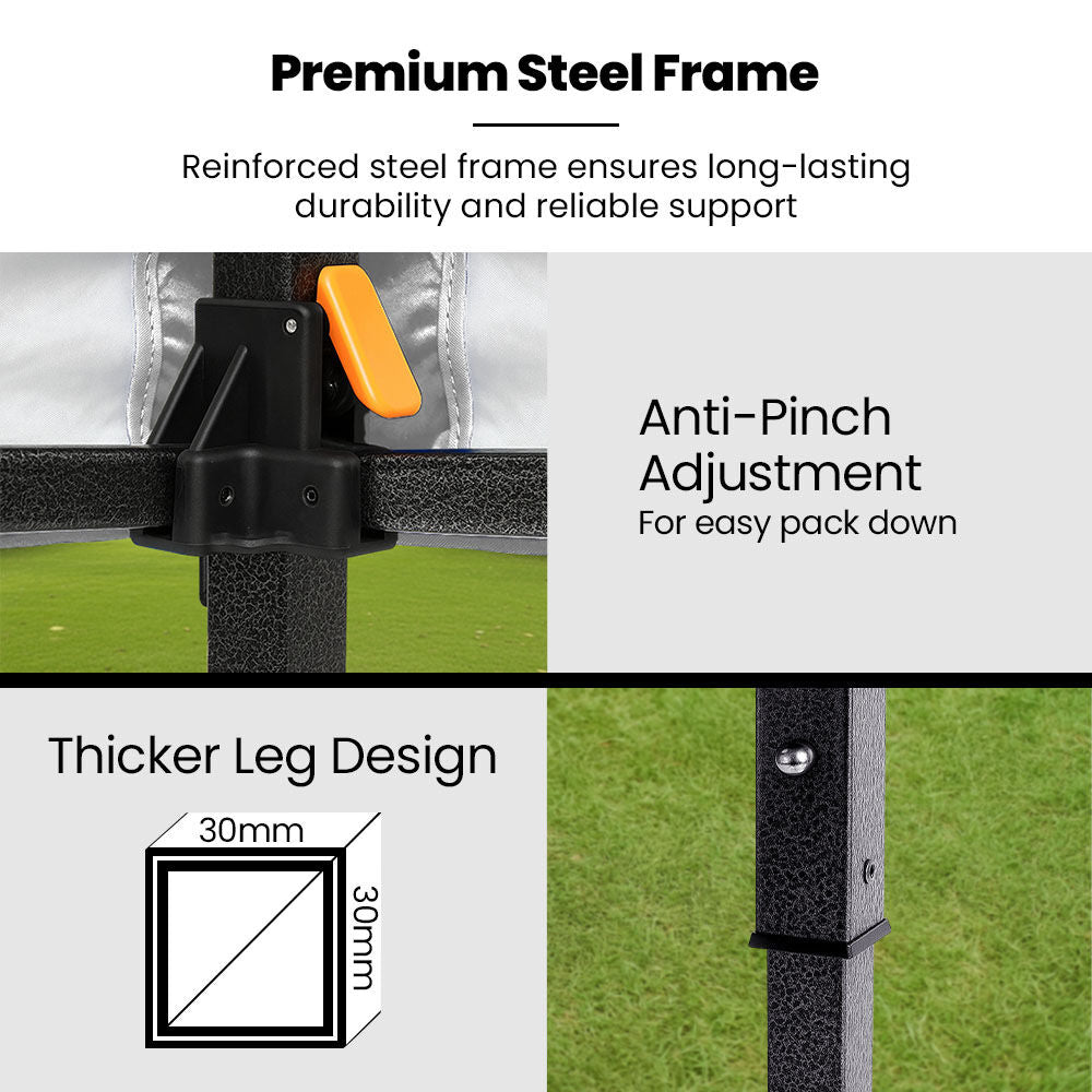 RED TRACK 3x3m Premium Pop Up Gazebo Marquee, Patented Steel Cable Canopy Support System, Wheeled Carry Bag, Side Walls, UV Block, Reinforced Frame,