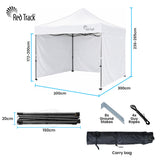 RED TRACK 3x3m Premium Pop Up Gazebo Marquee, Patented Steel Cable Canopy Support System, Wheeled Carry Bag, Side Walls, UV Block, Reinforced Frame, White - Rear View