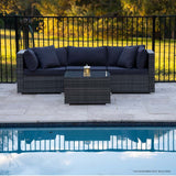 LONDON RATTAN 4 Piece 3 Seater Modular Outdoor Lounge Setting incl. Coffee Table, Grey - Low Angle