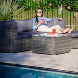 LONDON RATTAN 4 Seater Modular Outdoor Lounge Setting with Coffee Table, Ottoman, Grey - Extra Image